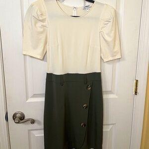 Express XS Color Block Sheath Dress (green/cream)